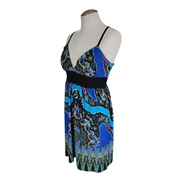 Snap Blue Boho Paisley Print Dress Size Large | Sleeveless V-Neck Sundress - Picture 4 of 7